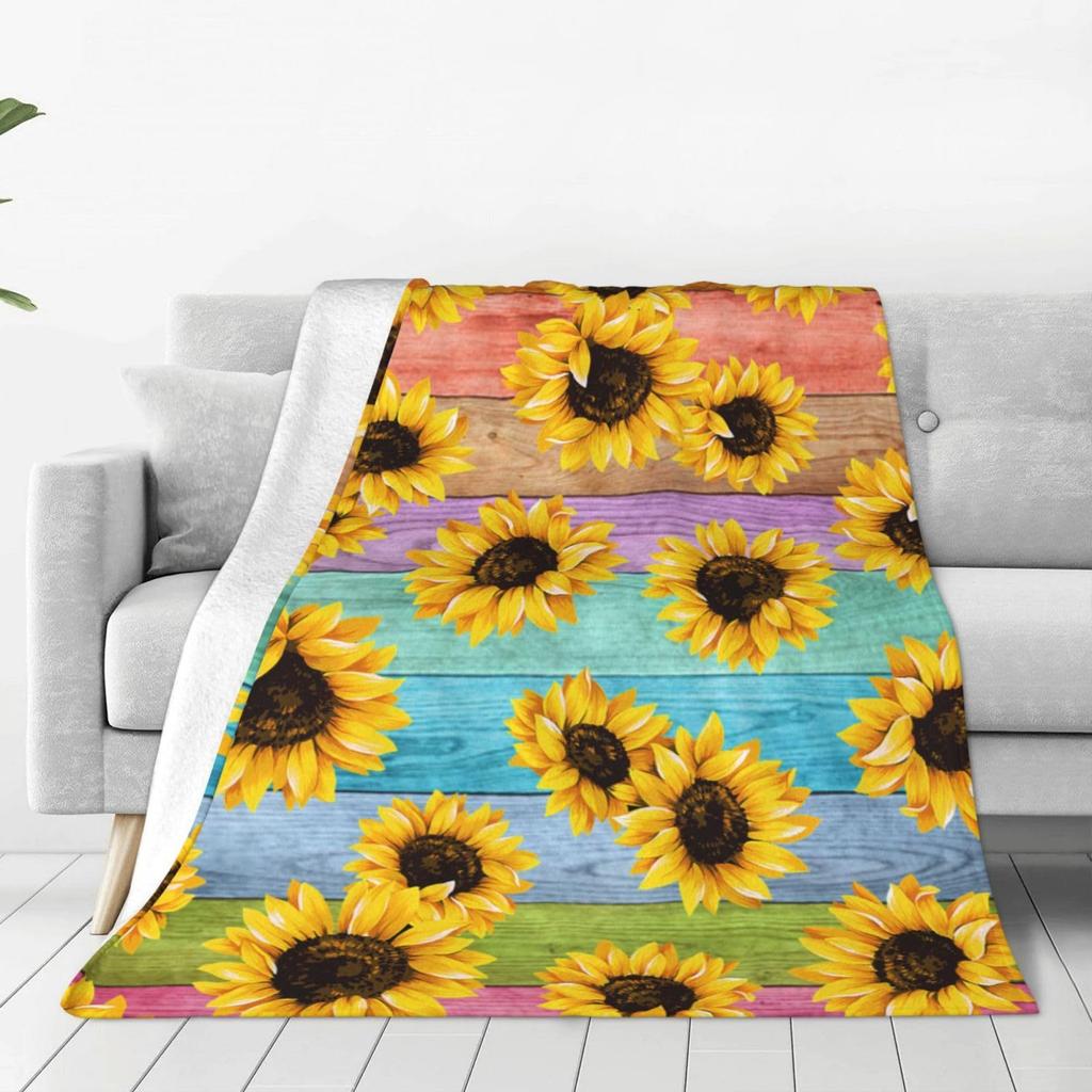 Creative Sunflower Theme digital-printed polyester Bedroom velvet flannel cover blanket Fleece soft sofa cover blankets for beds