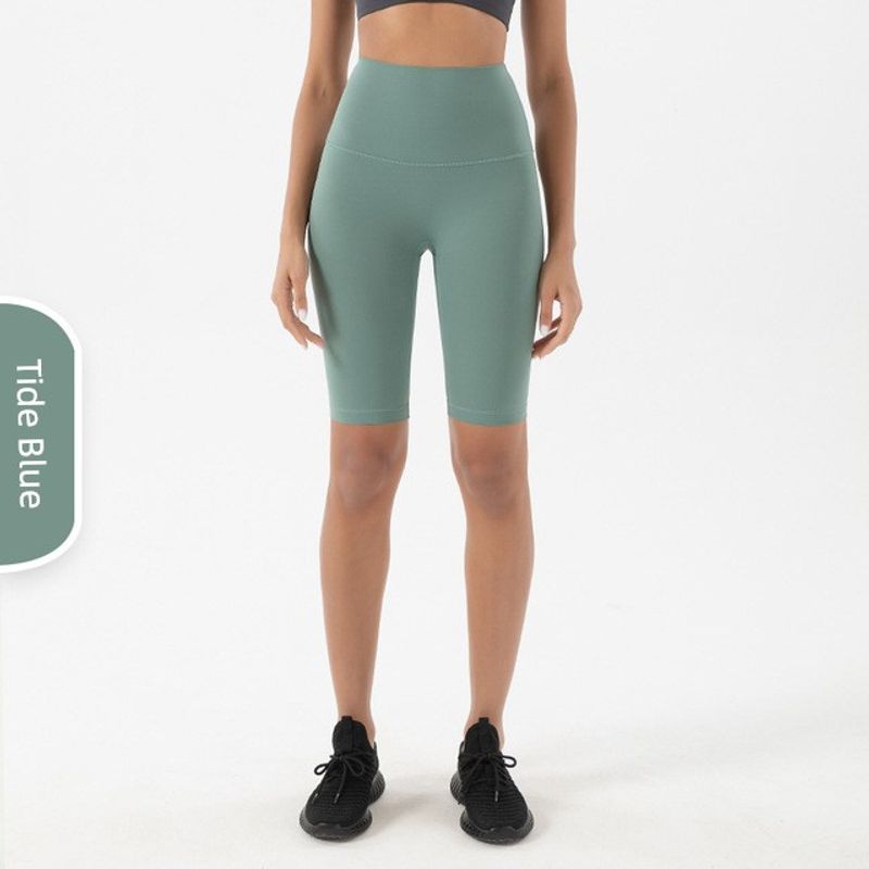 

Summer Yoga Half Length Hip Raise High Waist Yoga Pants Shorts No Embarrassment Line Nude Feel Cycling Sports Fitness Middle Pants for Women Tide Blue(Five-point Pants) S
