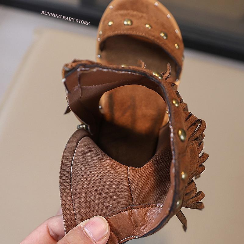 Sandali Romani Estivi a Fascia Singola per Bambina Borchie Nappe Sandali Alti Scarpe da Ginnastica Morbide da Bambina Scarpe Eleganti Bohemien