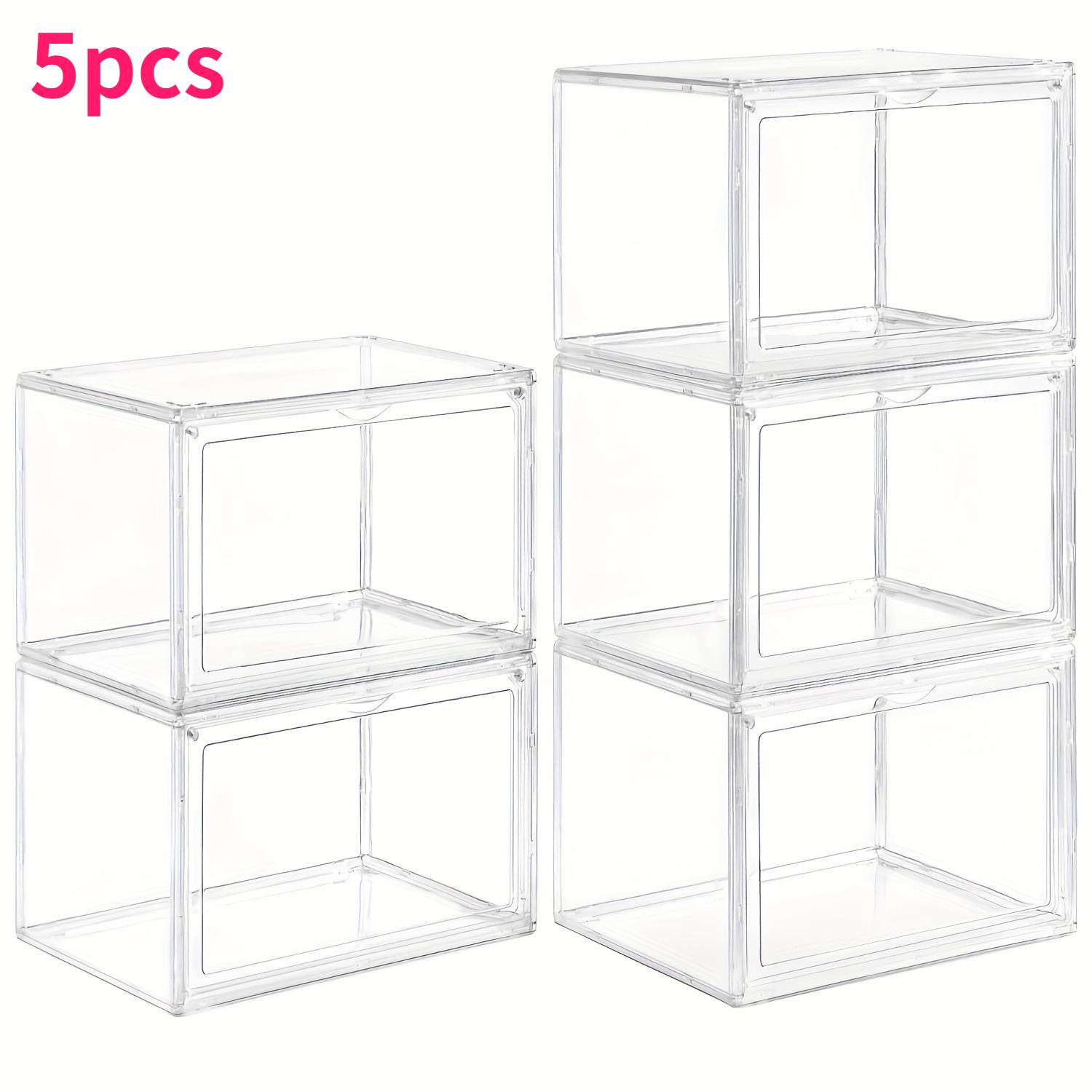 5pcs/Set Clear Stackable Shoe Boxes with Lids Acrylic Shoe Boxes with Magnetic Doors Transparent Shoes Cabinets Display Boxes