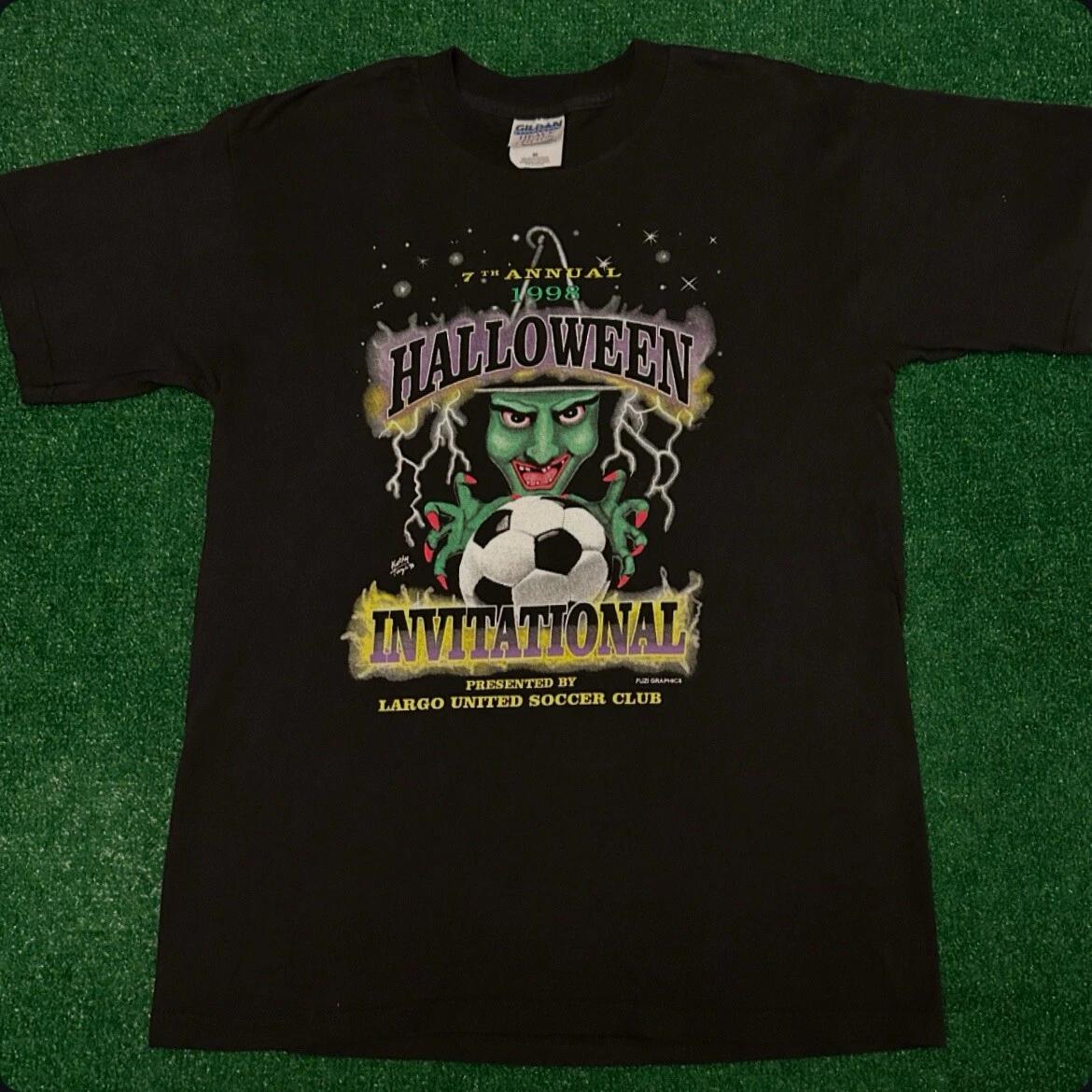 

Vintage 90s Halloween Soccer Witch Lightning Graphic 1998 Largo VTG Shirt Mens M 3XL