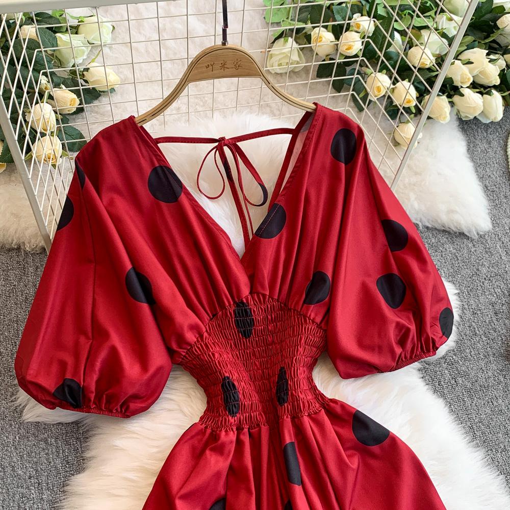 Damen Punkte Puffärmel Slim Bodysuit Schicke Mode Elastische Bodycon Jumpsuits Elegante Gothic Overalls