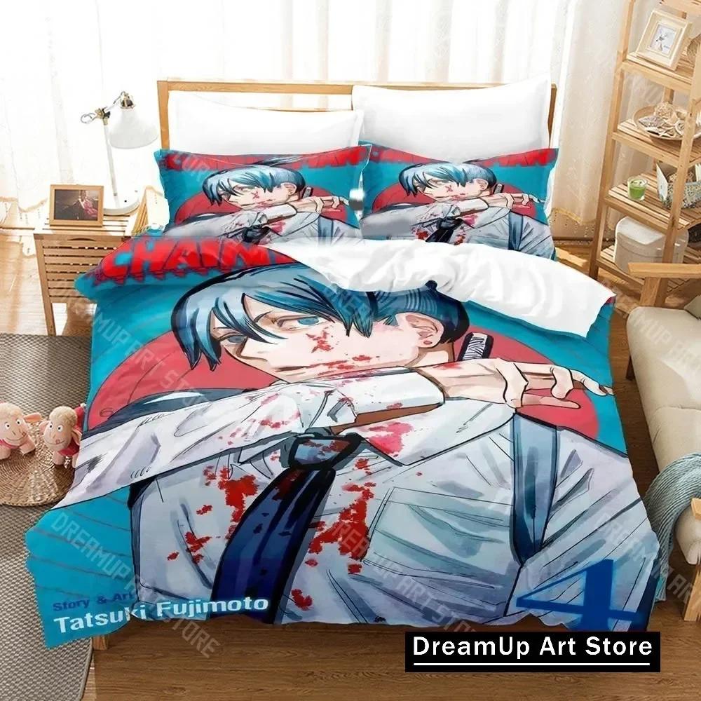 

3D Print Chainsaw Man Bedding Set Boys Girls Twin Queen King Size Duvet Cover Pillowcase Bed boys Adult Home Textileextile EU Single 90x200cm