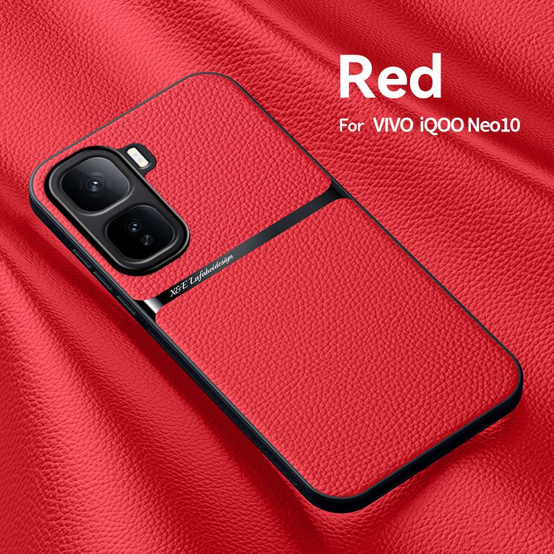 For VIVO IQOO Neo 10  Leather Texture Built-in Magnetic TPU Soft Edge Anti-drop Anti-fingerprint Phone Case