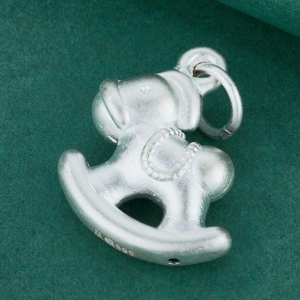 Sterling Silver S999 Rocking Horse Pendant Necklace and Bracelet Charm - Handmade DIY Silver Accessories