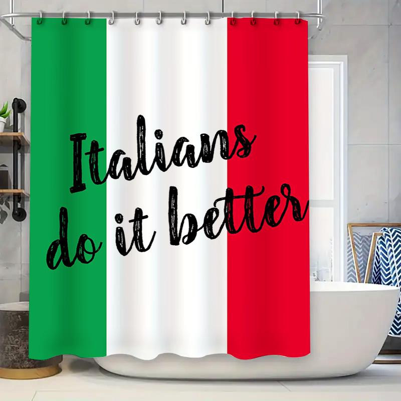 

Italian Shower Curtain Green White Red Bath Rug Set for Home Decoration in Kitchen or Bathroom Accessories with Letter Printing: 90x180cm