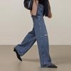 Women's Loose High-Waist Wide-Leg Washed Denim Jeans