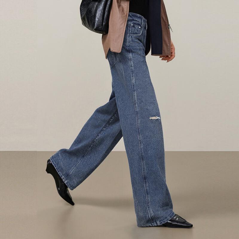 Women's Loose High-Waist Wide-Leg Washed Denim Jeans