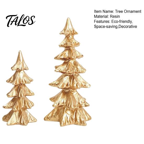 Gold Festive Figurines 2Pcs Christmas Tree Ornaments, Vintage Tabletop Decoration for Holiday Ornaments Home Decor And Fireplace Mantel Display,