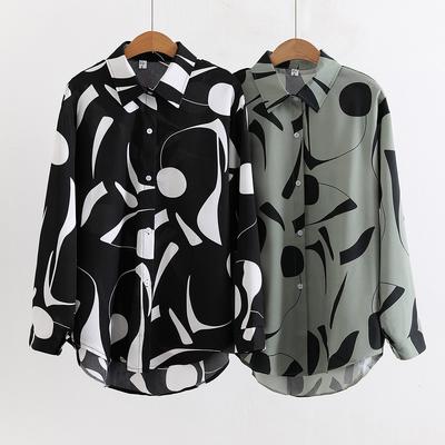 Women's New Floral Print Loose Collar Long Sleeved Fashionable Shirt