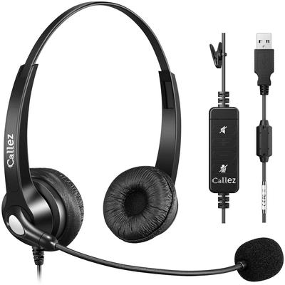 CALLEZ Headset USB Connection Binaural PC Headset with Mute Function Office Headphones with Noise Canceling Microphone and Volume Adjustment