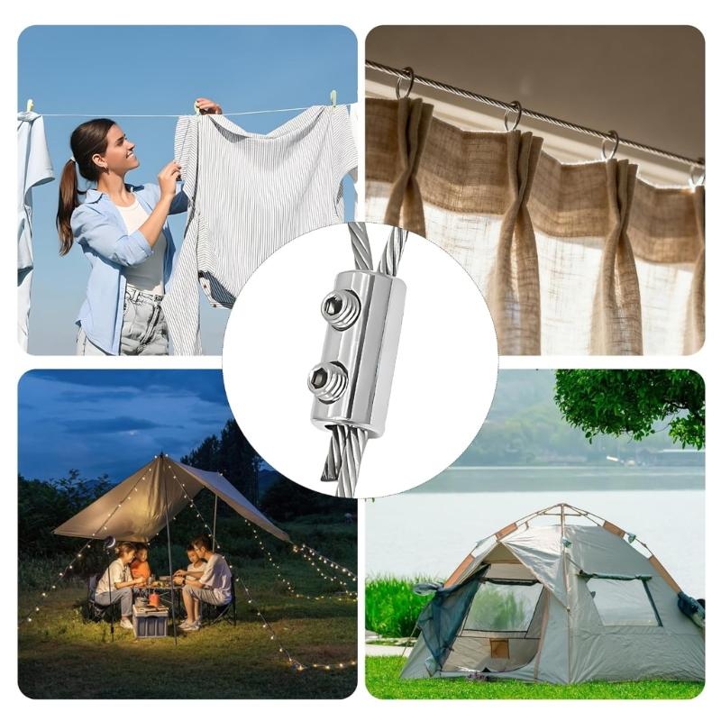 12Pcs Steel Wire Rope Buckle Clamp Double Holes Metal Clip Adjustable Locking Fasteners for 1.5 To 2mm Cable Enduring