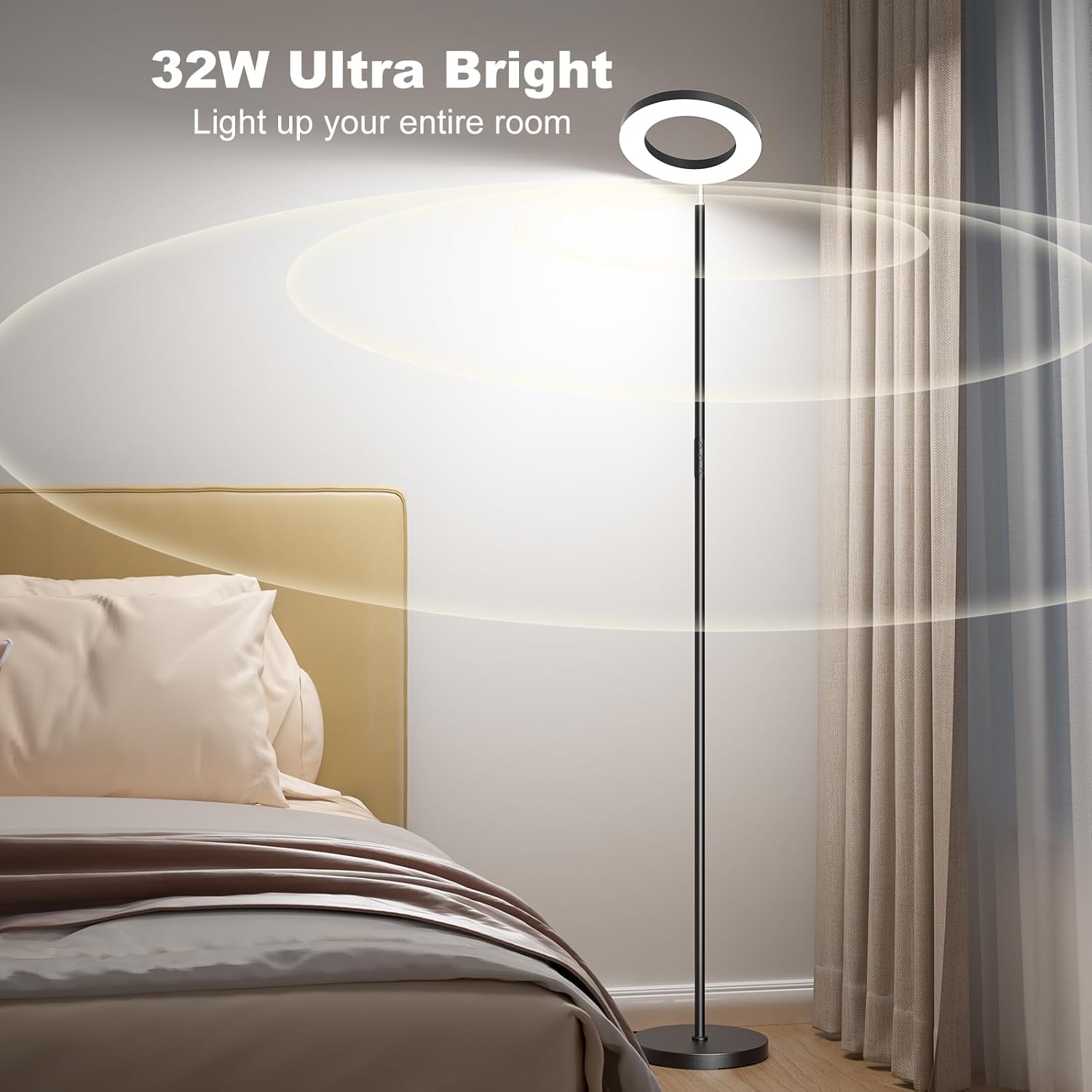 

Напольная лампа RGB, светодиодная лампа мощностью 32 Вт с пультом дистанционного управления, регулировкой яркости и изменением цвета, для гостиной, спальни, офиса. белый