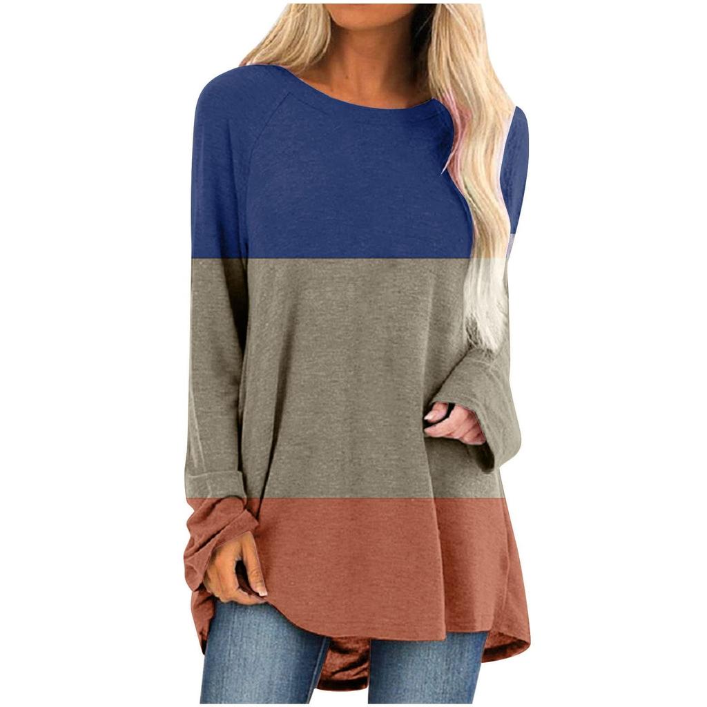 Women's Fashion Casual Irregular Patchwork Color Print Loose Medium Long Long Sleeve Top