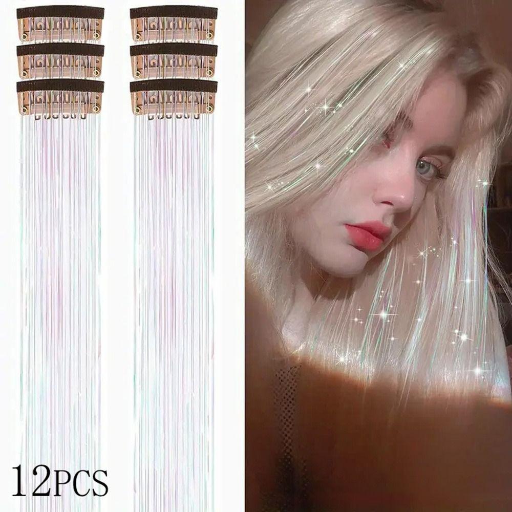 Heat Resistant Glitter Tinsel Hair Extensions Silk Hair String Extensions  For Kids Girls Women