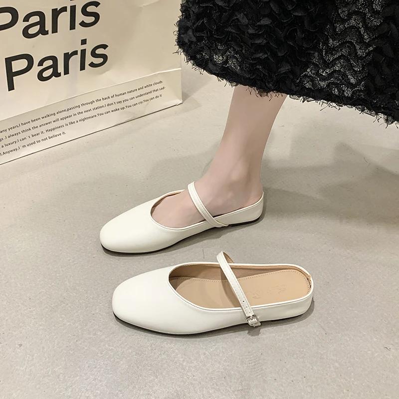 Fashion 2024 New Fashion Solid Color Autumn Women's Flat Shoes Fashionable Round Toe Women's Light Flat Soft Leather Mary Jane Shoes