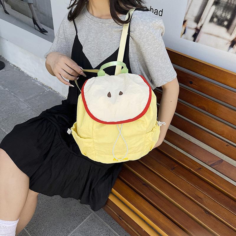 Dopamine Contrast Color Nylon Backpack Cute Fruit Shape String Shoulder Bags Female Leisure Commuting School Bag