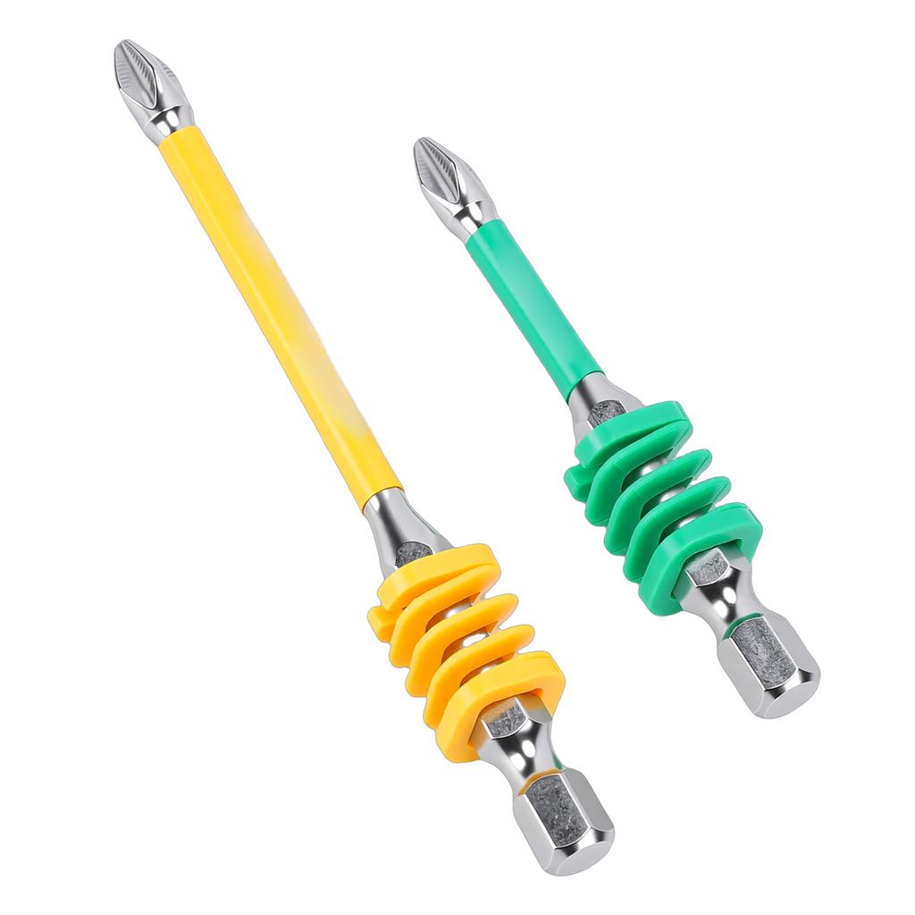 2Pcs Spring Loaded PH Screw Driver Bits Non Slip Magnet Tip 1Celsius4in Hex Shank Proof Steel for Electricians Power Drill Hand Tools 65mm 9