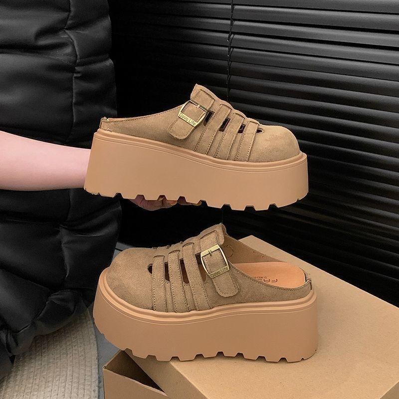 Baotou Hollow Half Slippers Women's Muffin Thick Bottom New Spring and Summer Height Increase One Foot Lazy Slippers