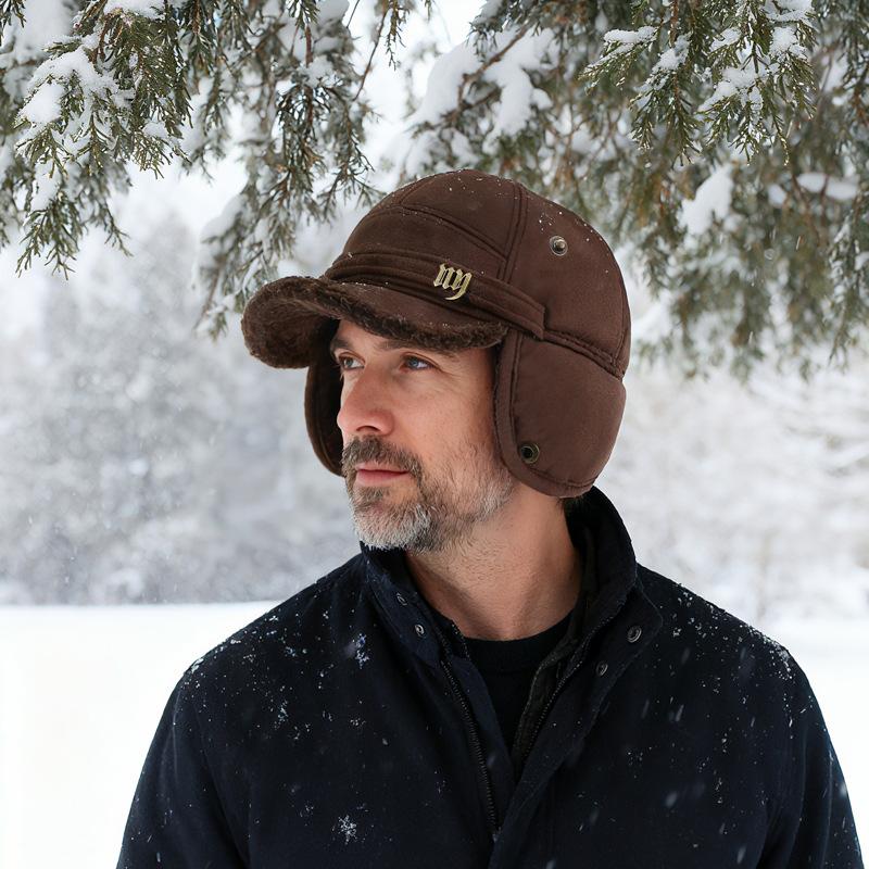 Autumn Winter Woolen Baseball Cap Outdoor Velvet Thick Cap Middle-Aged Men's Warm Ear Protection Bomber Hat
