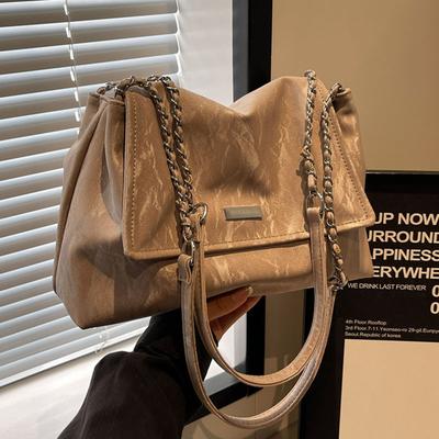 Bolso Tote de Cadena para Mujer Nuevo Moda Versátil Bolso Bandolera Mensajero Color Sólido Bolso para Estudiante Commuter
