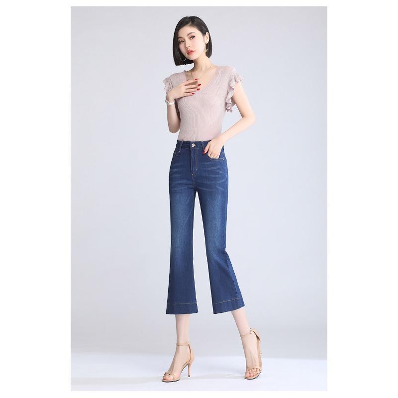 

Джинсы с микровырезом, женские тонкие летние эластичные узкие расклешенные брюки с вышивкой 32 темно-синий