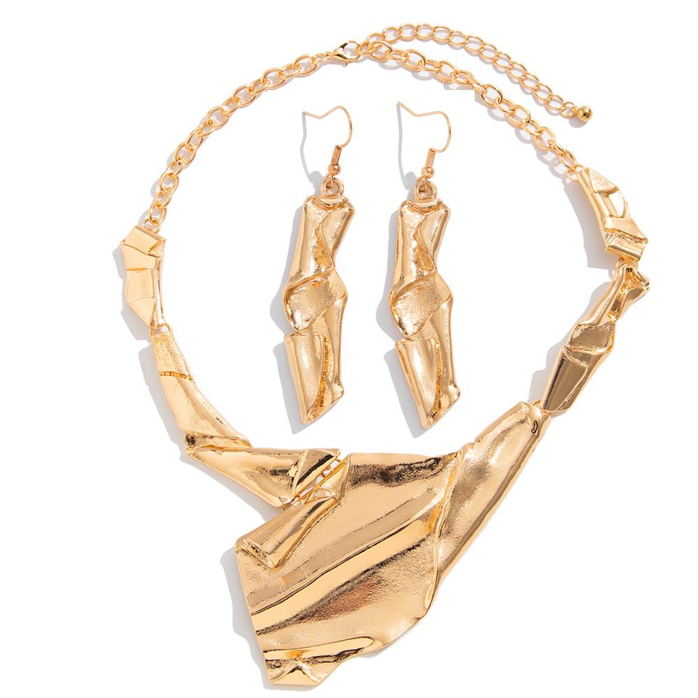 Geometric Necklace Set Exaggerated Pleated Alloy Chain Personalised Irregular Fashion Party for Women