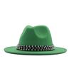 European and American Style Spring and Autumn Winter Imitation Felt Big Edge Hat British Retro Woolen Top Hat Women's Pearl Rhinestone Ribbon Jazz Hat
