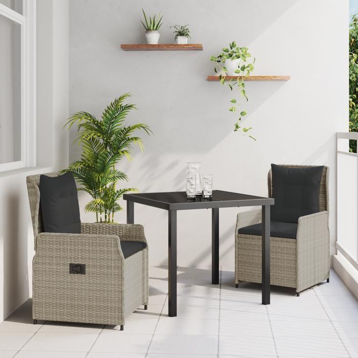 Ensemble de Salle à Manger de Jardin vidaXL 3 Pièces en Rattan Gris Clair Poly 3380974
