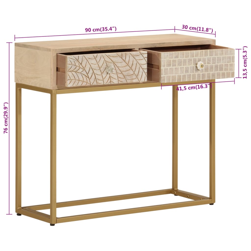 Console Table 90x30x76 cm Solid Mango Wood and Iron