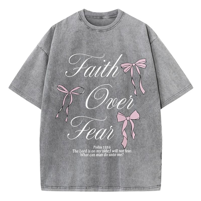 Pink Bow Letter Printed Washed T-shirt  Cotton Top Comfortable Anti Wrinkle Round Neck T-shirt Summer Neutral
