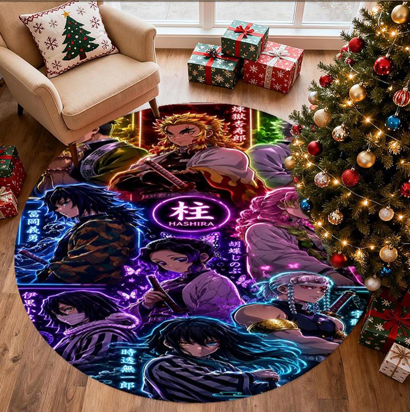 Demon Slayer Pattern Round Rug, Indoor/Outdoor Mat, for Picnic, Gameroom, Bedroom, Office, Living Room, Home Decor Carpet, Birthday Gift