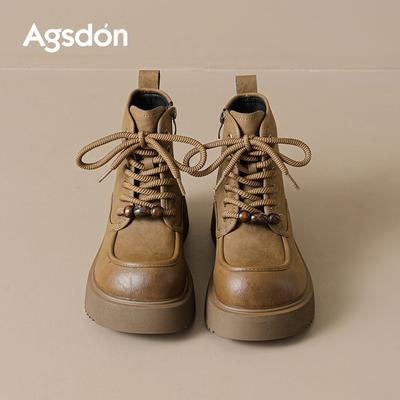 Augustine Platform Martin Boots Women's Shoes 2025 New Autumn and Winter British Style Short Boots Retro Maillard Medium Boots