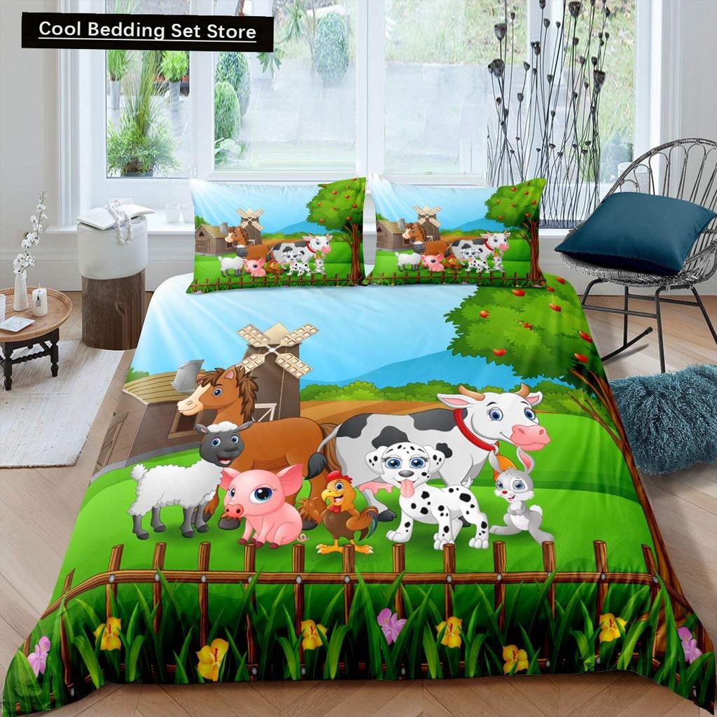 Kids Cartoon Animal Zebra Giraffe Fox Kangaroo King Queen Duvet Cover Boy Girl Rabbit Wildlife Bedding Set Polyester Quilt Cover