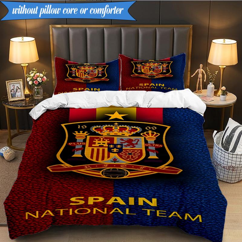 Spain National Football Team 3pcs Bedding,Including 1pc Duvet Cover And 2pcs Pillowcases Perfect for Christmas,Ideal for Bedroom, Dormitory