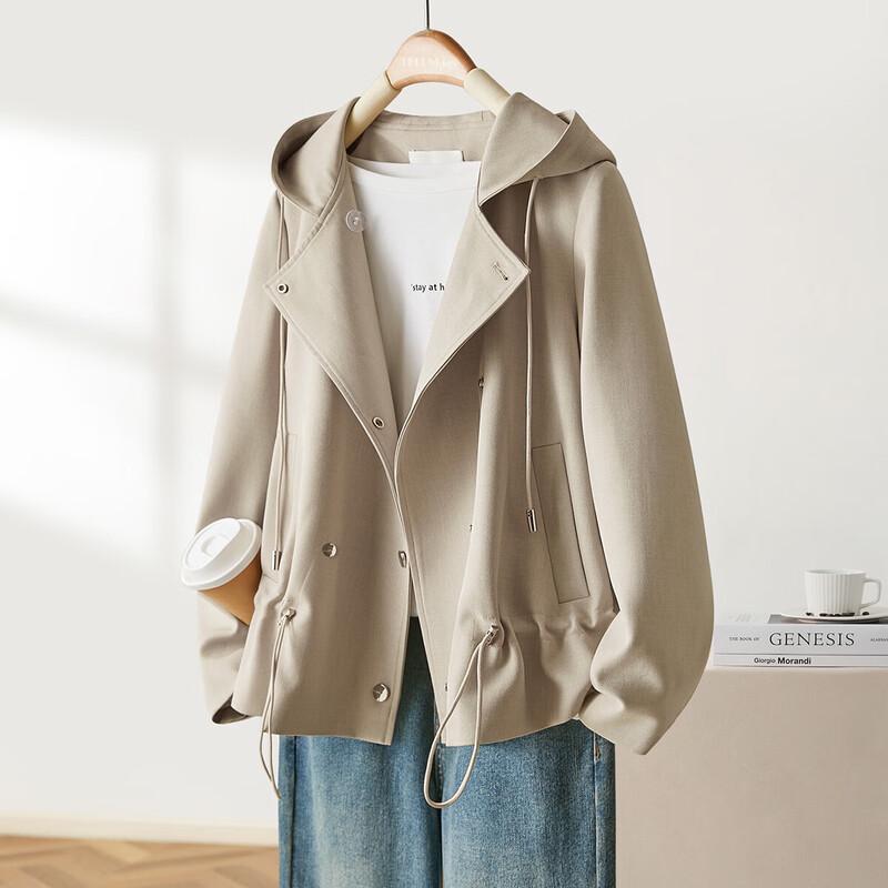IHIMI Women s Hooded Short Trench Coat L