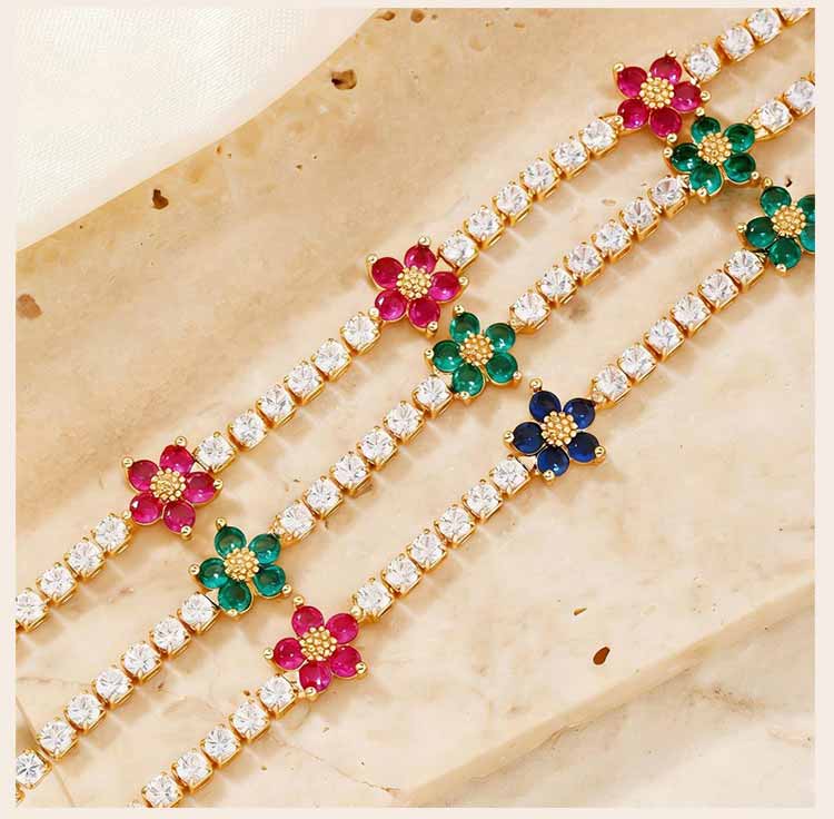 Luxury Flower Tennis Bracelet for Wome Colorful Zircon Floral Charms Tennis Chain Elegant Jewelry Tarnish Free
