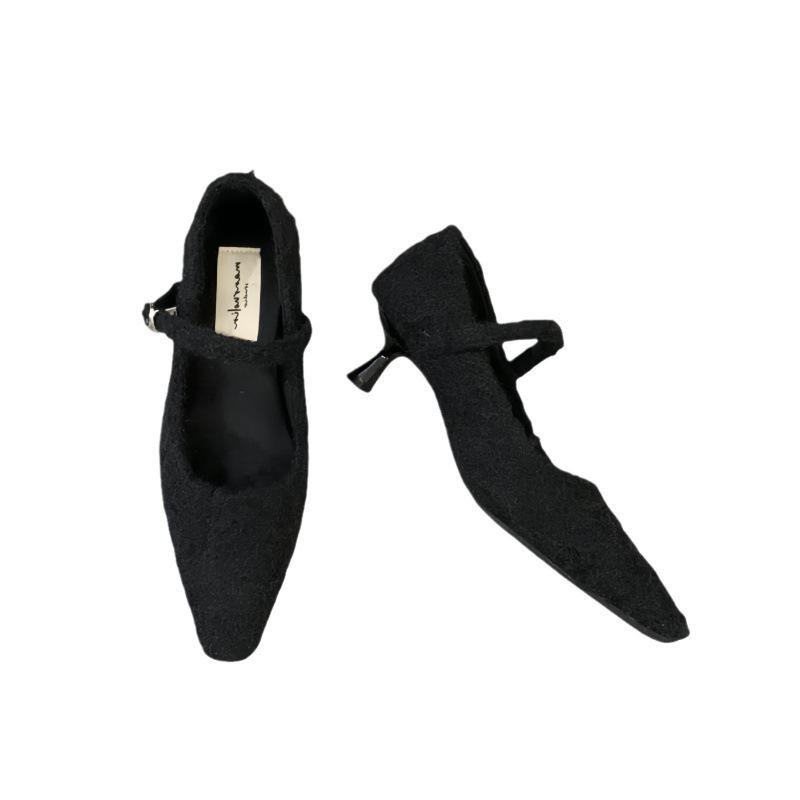 French Evening Breeze Temperament Fairy High Heels 2025 New Autumn and Winter Fashion Pointed Head Shallow Mouth Fine Heel Fluffy Single Shoes