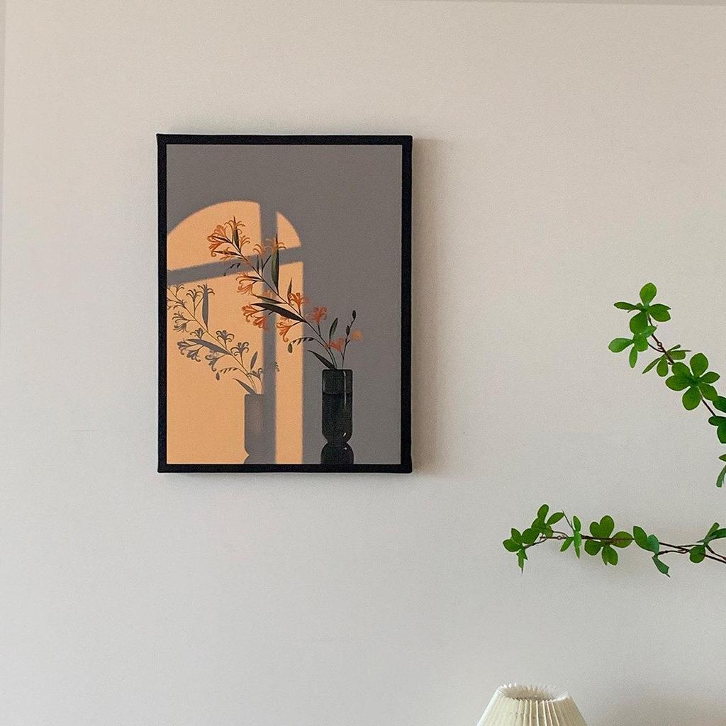 Pintura Decorativa para Sala de Estar - Luz y Sombra: Serie de Curación Floral Fresca, Arte de Pared de Gama Alta de Nicho, Cálido y Artístico