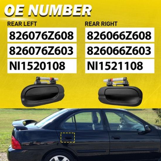 Rear Left+Right Handle*2 Outer Door Black for 2000-2006 Nissan Sentra NI1520108