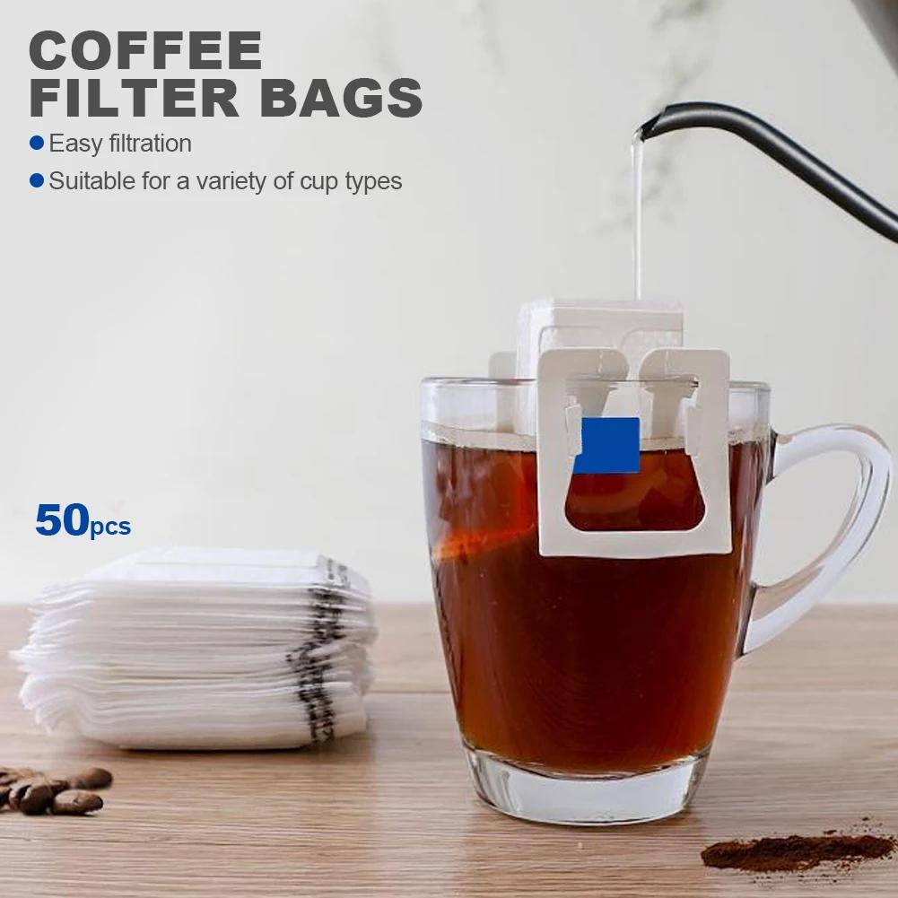 50Pcs Disposable Coffee Filter Bags with Hanging Ear Design Eco-Friendly Paper Material Simplify Your Coffee Brewing Process