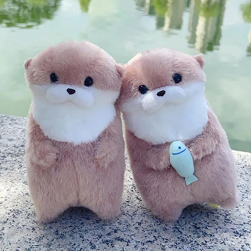 

’ 1Pc Cute Otters Holding Fish Plush Keyrings Lightweight Hanging Pendant Props For School Bag Key Wallet