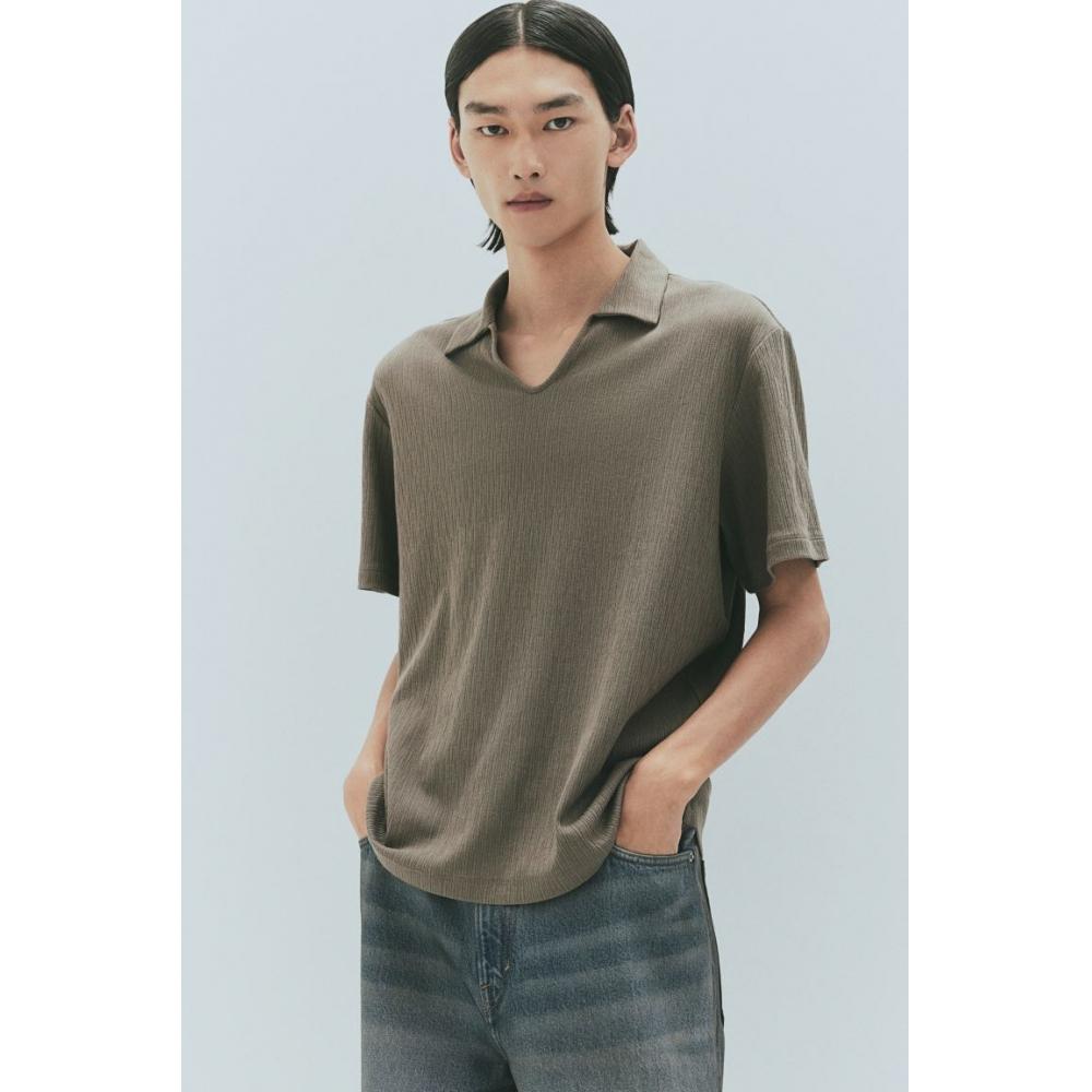 H M Collar T sHirT Regular fiT Dark Beige