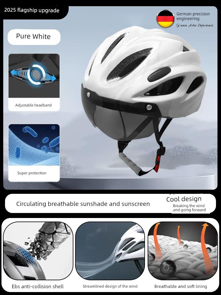 Bicycle Helmet with Goggles, One-Piece Riding Helmet, Men's and Women's Mountain Road Bike Safety Helmet