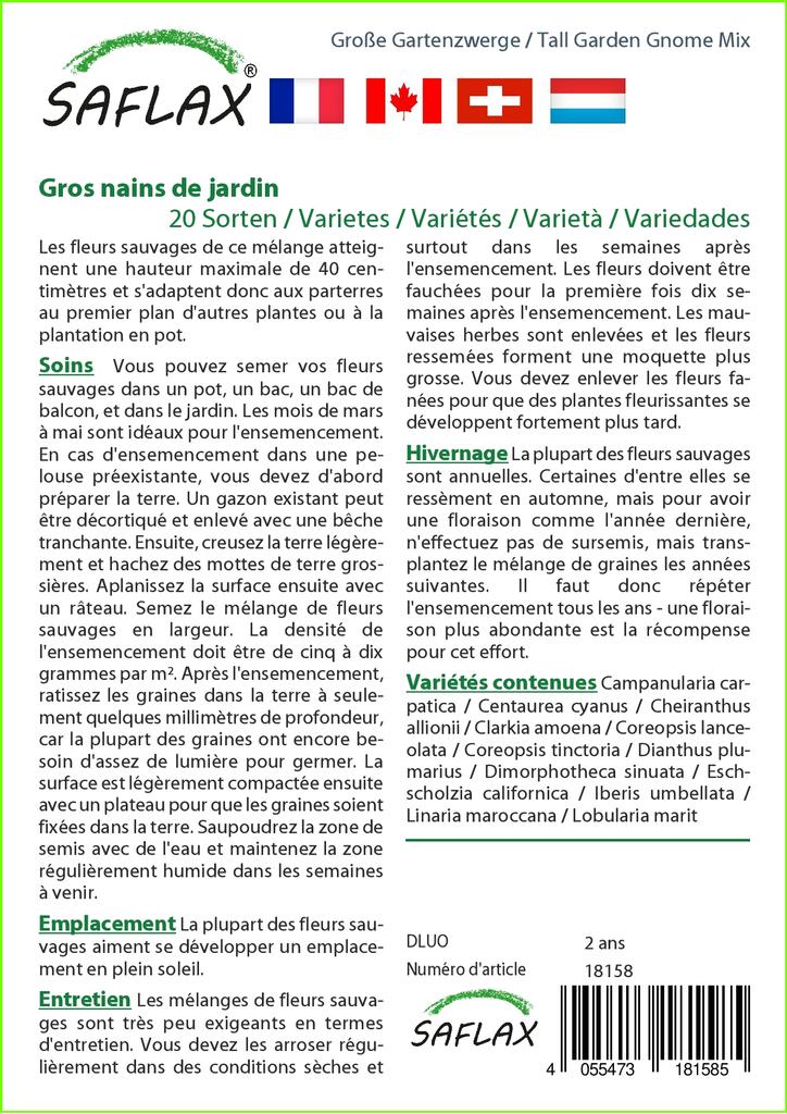 SAFLAX Hoher Gartenzwerg-Mix – 1000 Samen – 20 Wildblumen-Mix