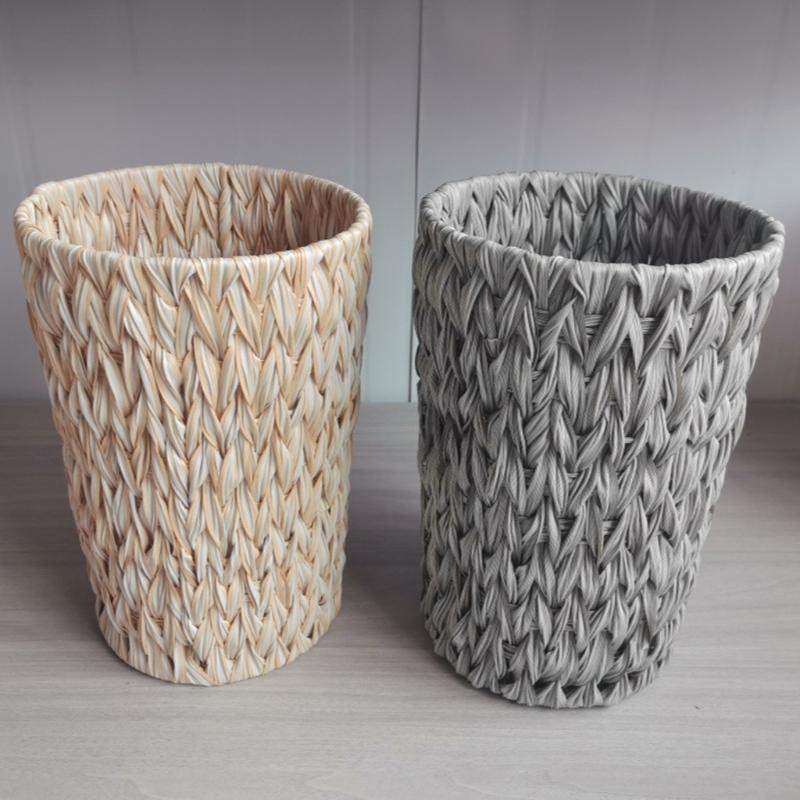 Large Capacity Rattan Waste Bin Handwoven Trash Can With Iron Frame For Kitchen Living Room Office Children Toy Storage