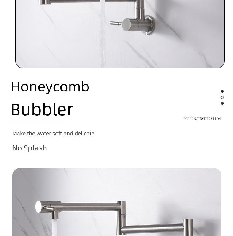 Robinet de cuisine pliable et pivotant mural en acier inoxydable NPT avec double ouverture/fermeture et flux d'eau froide simple