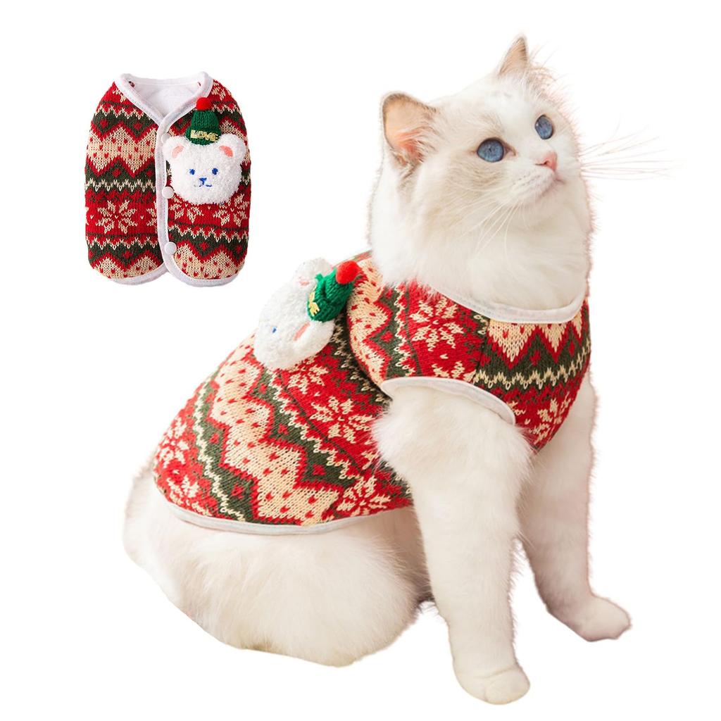 MEIAOJIA Cat Clothes Christmas Cat Clothes Bear Dog Small Dog Sweater Coat Vest Cute Warm Soft Fleece Winter Clothes Winter Wear XL