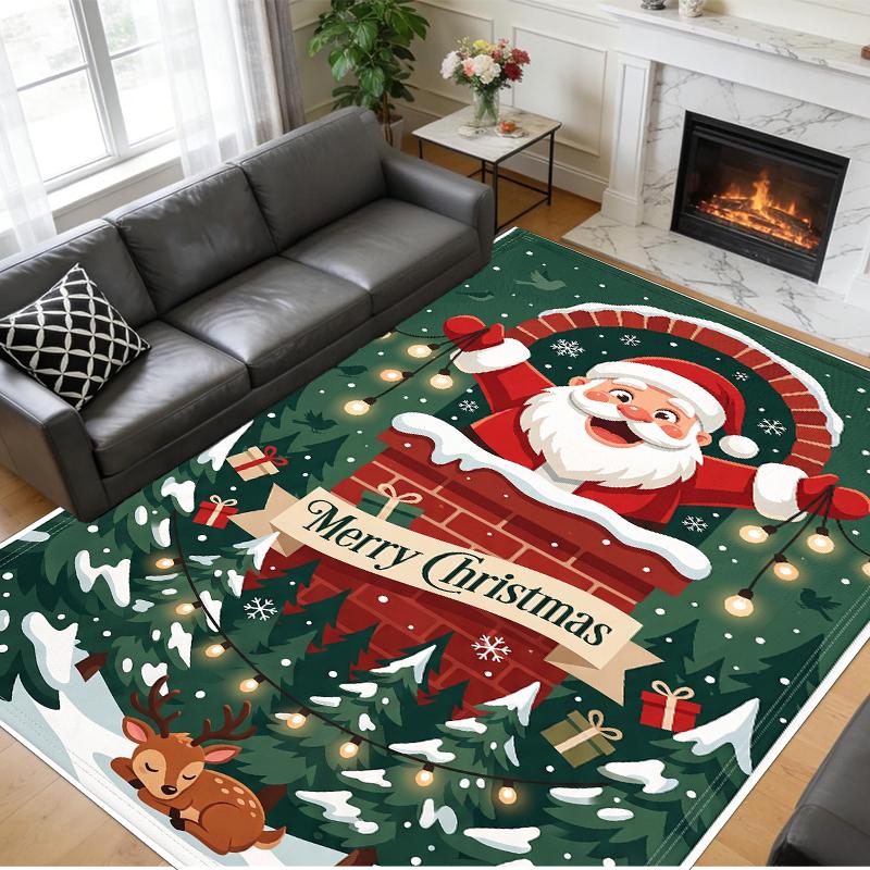 Christmas Printed Square Area Rug Soft Non Slip Floor Carpet For Bedroom Holiday Gift