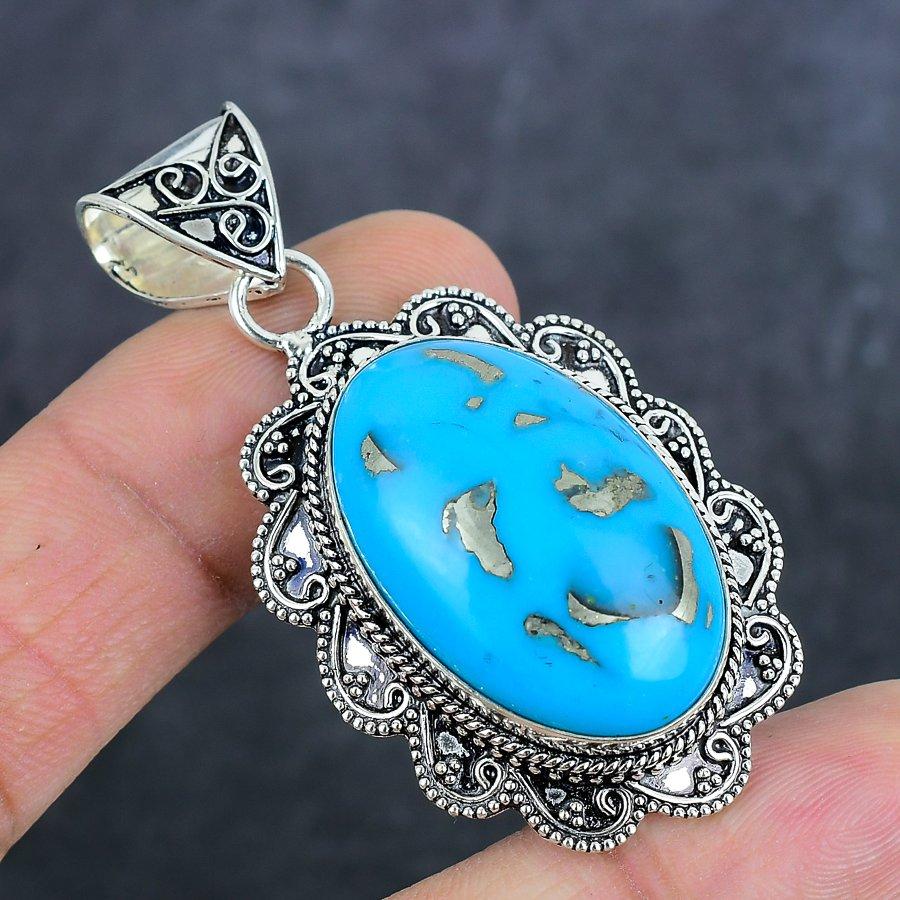 Turquoise Handmade 925 Sterling Silver Jewelry Pendant 2.32" z0v22